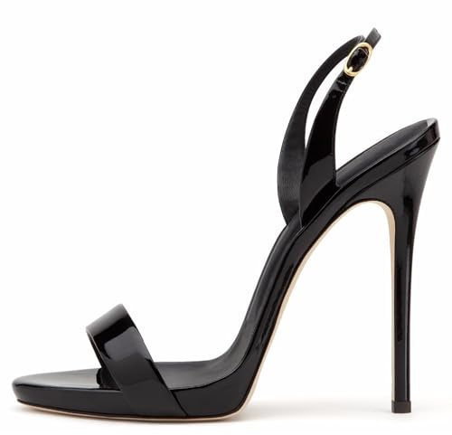 Eestfy Zapatos de Tacón Alto de Vestir Mujer Sandalias de Tacón de Aguja Delgado Diseño Peep Toe Slingback para Cena Formal y Recepción de Boda,Negro,43 EU