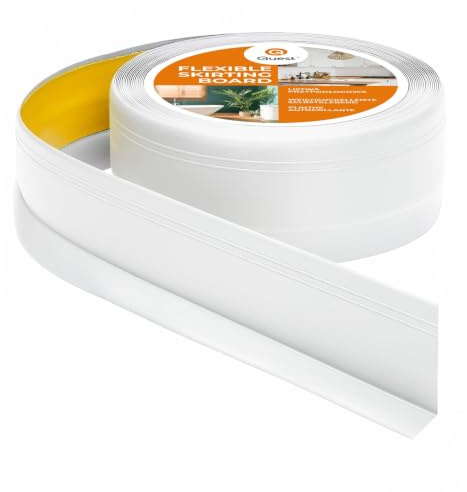 Quest mjuk sockellist självhäftande med fräsningar – 50 mm x 20 mm – PVC-golvlist, böjlist för kök, badrum, vägg, golv – dekorativ, UV-resistent – 10 meter, vit