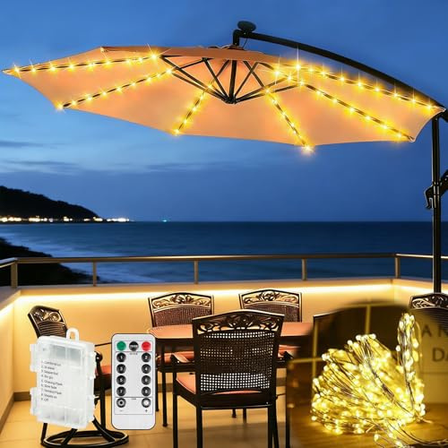 Iluminación para sombrilla, 104 LED, iluminación para sombrilla con mando a distancia, IP67, cadena de luces para sombrilla, cadena de luces para sombrilla, toldo decorativo para tienda de campaña