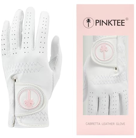 PINKTEE Guanto da golf da donna in pelle Cabretta con presa migliorata, colore rosa, taglia S, M, L, XL (S, sinistra)