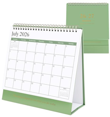 Desk Calendar 2026 2027 UK, 18 Months Jul. 2026 - Dec. 2027, Green