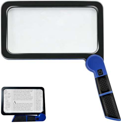 5X Large Full Page Magnifying Glass with Light for Reading Books Newspaper Small Print, 48 LED Bright Illuminated Handheld Magnifier, Lightweight Easy Hold for Elderly Low Vision Visually Impaired