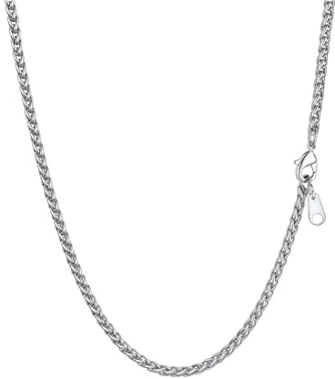 PROSTEEL Wheat Chain for Men 3mm Silver Stainless Steel Thin Chain for Pendant Necklace 22 Length (Send Gift Box)