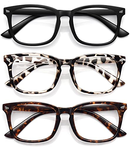 WOWSUN Blaulichtfilter Brille Unisex Nerd Nicht verschreibungspflichtige klare Linse Computer Blaulicht blockierende Brille…, Schwarz+Feuer Leopard+grau Leopard, Medium