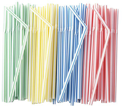 ALINK 500-Pack Striped Flexible Drinking Straws, Plastic Disposable Bendy Straws - 7.75 x 0.23