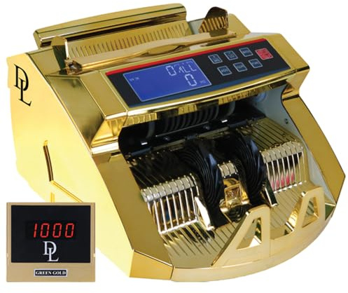 DL Gold Money Counter Machine UV/MG/IR/MT with Counterfeit Detector, Money Counting Cash Bill Note Bank, Multiple Currency, 1000 Notes/Minute, LCD Screen and External LED