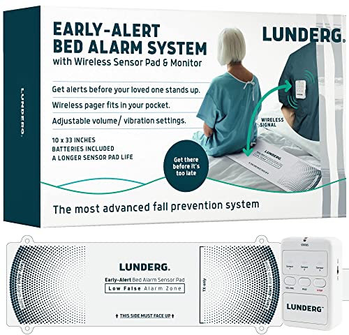Lunderg Early Alert Bed Alarm for Elderly Adults - Wireless Sensor Pad & Pager - with Pre-Alert Smart Technology - Safety Bed Alarms and Fall Prevention for Elderly and Dementia Patients