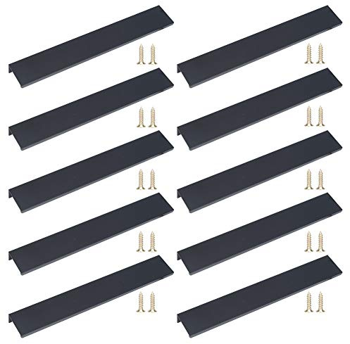 JNRFTY 10pcs Poignée d'Armoire,Poignées de Meuble Pour Tiroir, Armoire, Tiroir, Placard de Cuisine,Distance du Trou-160mm,Noir