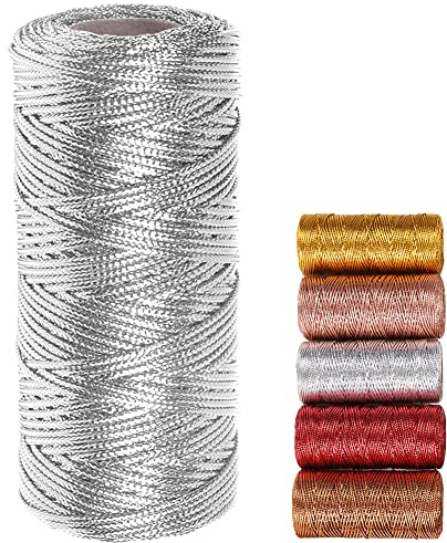 Cordoncino argento Filo per Decorazioni Spago 100m Tinsel Corda Per Fai-Da-Te Bracciali Artigianato Confezioni Regalo o Ornamenti per Alberi di Natale (Argento)