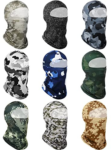 Geyoga 9 Pcs Balaclava UV Sun Protection Full Face Covering for Men Ice Silk Mask Cover Head Sports Face Covering(M) Camouflage