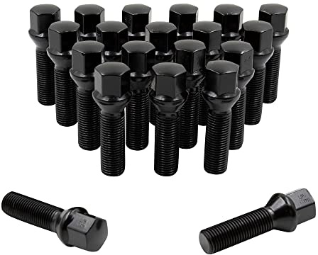 Wheel Accessories Parts 20 Pcs M14 x 1.50 Thread Acorn Seat Lug Bolt Black Finish 30mm Shank Length 17mm Hex fits Land Rover Range Rover ｜ Volvo S60 S90 XC40 XC60 XC70 XC90 ｜ Older BMW