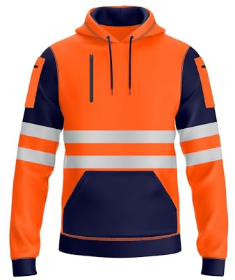 NOROZE Pull à Capuche Haute visibilité pour Homme avec Bande réfléchissante - Manteau de sécurité Haute visibilité avec 4 Poches zippées pour téléphone et Gadgets (L, Style 4: Orange Fluo/Marine)