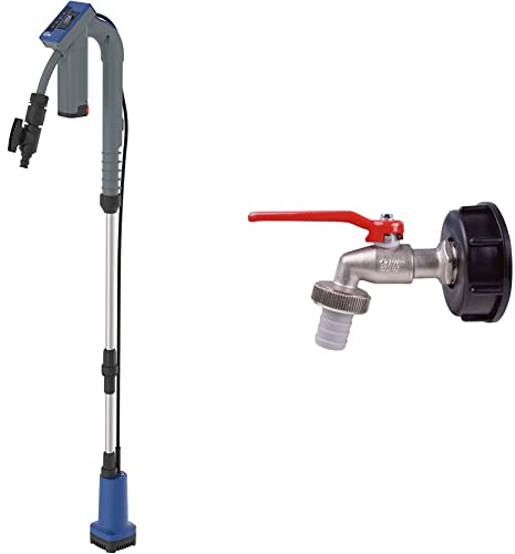 Güde Akku Regenfasspumpe RFP 12-201-04 (Fördervolumen 1500 l/h) & Cornat Kugelauslaufhahn - 26,44 mm (3/4 Zoll) AG - Inkl. Schlauchanschluss & Adapter für IBC-Regenwassertanks - Hochwertiges Messing