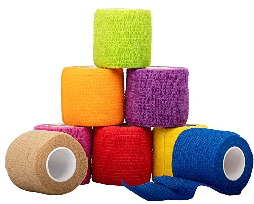 Zusan Selbstklebender Verband 8 Stk., 5 x 4,5m Vliesstoff Selbsthaftende Bandage in 8 verschiedenen Farben - Atmungsaktiv & Wasserdicht - Ideal für Hand- & Knöchelverstauchungen und Schwellungen