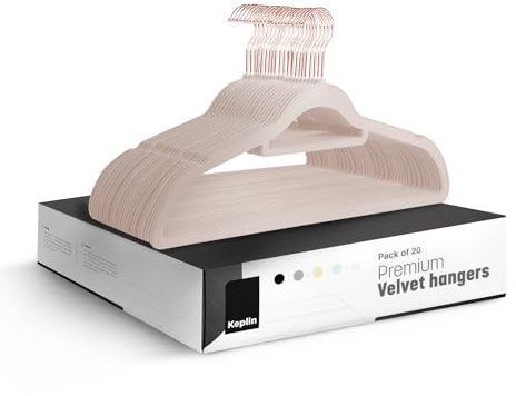 KEPLIN Confezione da 20 grucce in velluto, antiscivolo, con barra per cravatta e gancio a 360°, durevoli e robuste, salvaspazio, per abiti, giacche e vestiti, soluzione per riporre la casa (rosa