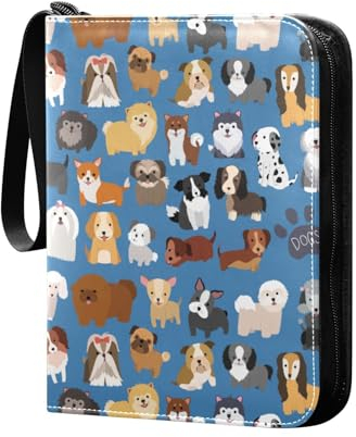 Niedliches Tier-Hunde-Sammelkartenalbum, 4 Taschen, Kartenordner, 50 Seiten, 400 Karten, PU-Reißverschluss, Kartenbinder, Aufbewahrungshalter für Sportspielkarte