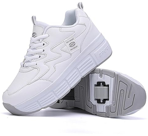 XRDSHY Schuhe Mit Rollen für Jungen und Mädchen - Kinder Skateboard Sportschuhe, Sneakers Mit Rollen, Weiß1-42EU