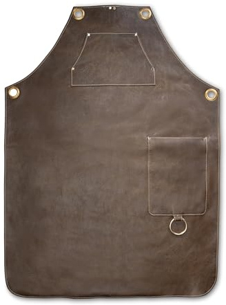 Angus Stoke Chester - Grembiule da barbecue in pelle, stile vintage, colore: marrone/anticato, realizzato a mano, in pelle, per barbecue e cucina, marrone, L-XL