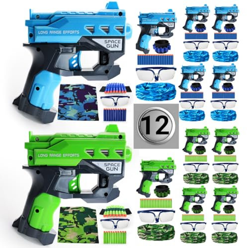 wishery Zubehör für Nerf Party Lieferungen – 12 Kinder. Jungen Nerf Birthday Favours War Großpackung – Spielzeugpistolen, Schutzbrille, Schaumstoffpfeile, Gesichtsmaske, Armband. Ab 4 Jahren