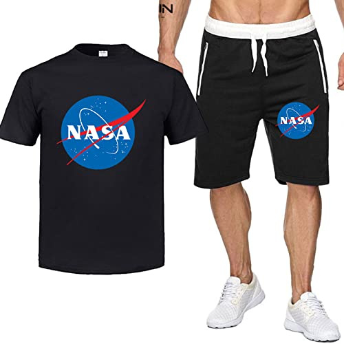 DKDAHIO Ensemble de Survêtement pour Hommes avec N.A.S.A Imprimé Short à Manches Courtes T-Shirt D'été Sport Vêtements Shorts Gymnastique Jogging Ensembles-Black||S