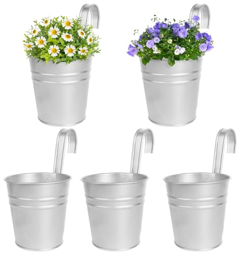 BOFUNX 5er Set Hängender Blumentopf Metall Vintage Style Balkon Hängetöpfe Blumentöpfe zum Aufhängen mit Haken Für Dekotation Balkon Draussen Innenwand Garten Wand(Ø 10/7.5cm, H 10.5cm)