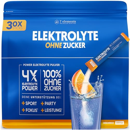 Elektrolyte OHNE ZUCKER - 30 Stück - 1390mg Elektrolyte für Sport und gegen Kater - Elektrolyt Pulver kalorienarm und zuckerfrei - Premium Electrolytes mit Orange-Geschmack – 300g