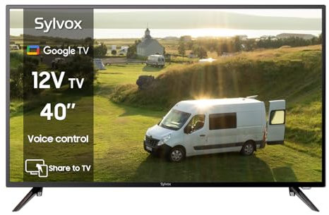 SYLVOX 40 Smart TV for Google TV, 1080P Small TV with Seismic Design, DVB-T2-S2, HiFi Speakers, Caravan TV Works with Google Assistant, App Store, Bluetooth, 12 TV for Motorhomes, Car, Home