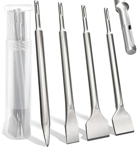 Hammer Drills Chisel Set: 4pcs Stone Chisel Set with Standard Shank Includes Wide Chisel Flat Chisel Pointed Chisel for Concrete Brick Ceramic Tile Granite Cement Stone and Masonry 9 1