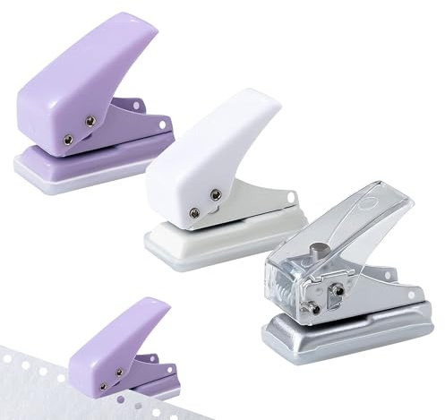 3PCS Single Hole Puncher 3 Colors Mini Paper Punc 10 Sheets Capacity Single Hole Punch for Paper for Scrapbooking Craft Projects(White/Purple/Transparent）