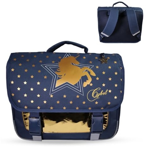 Bagtrotter - Cybel - Cartable 38cm - Marine - 2 Compartiments - 1 Poche Sous Rabat - 1 Poche Bouteille - Bretelles Matelassés - Fond Renforcé - Dos Matelassé - 38x13x34cm - Matière Polyester