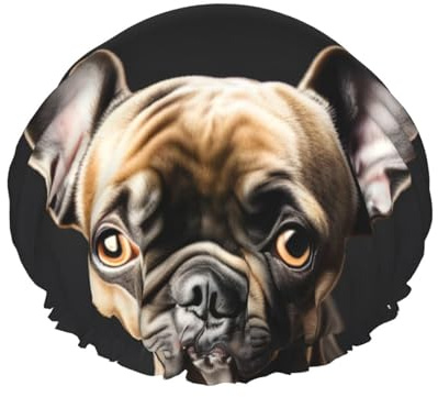 Cuffia da doccia leggera con orecchie lunghe con stampa bulldog francese per donne e uomini cappello riutilizzabile cappello morbido e cuffia per capelli da bagno