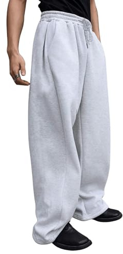 BFYSFBAIG Baggy Joggers Men Track Suit Jogging Bottoms Trousers Wide Leg Elastic Drawstring Waist Loose Fit Sweatpants with Pockets, Running Gym Daily Wear Casual Lounge Light Grey L