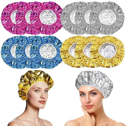 JYNXOR 12pcs Cuffia Termica per Capelli in Alluminio Cuffia Riscaldante per cura dei capelli Cuffia Doccia Riutilizzabile Impermeabile Cuffia da Bagno, cappucci termici per un condizionamento profondo