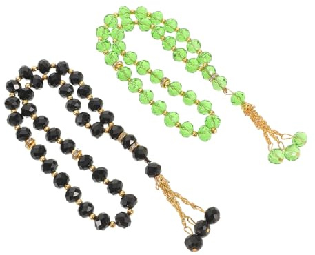 FRCOLOR 2 St Islamiska Tasbeeh Bönpärlor Glasbönor för Meditation och Moskébön Bärbara Bönkedjor i Svart och Grönt för Ramadan Resor och Hembruk