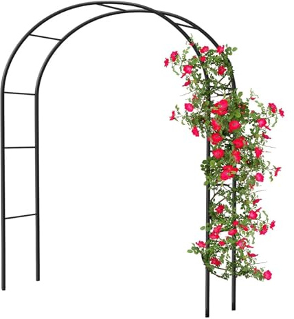 Robust trädgårdsbåge i metall för klätterväxter, galvaniserad rosbåge, svart spaljé, utomhusberså, 2,8 m bred x 2,2 m hög