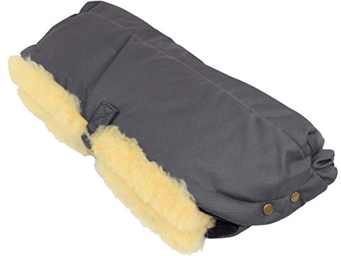 Naturasan Lammfell Handwärmer, warmer Kinderwagen Muff mit echt Lammfell Innenfutter, Muff, Kiwa, Buggy, Jogger, Radanhänger, warme Hände ohne Handschuhe, HW-02 (Grau)