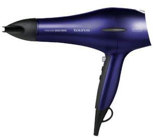 Taurus Fashion 3000 Ionico, Secador de pelo iónico, 2200W, motor AC profesional, 2 velocidades, 3 temperaturas, botón de aire frío, concentrados profesional ultrafino, difusor, azul.