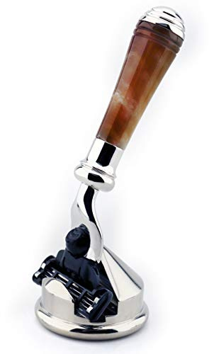 Mini Horn Replica Triple Edge Shaving Razor & Stainless Steel Holder New Limited Edition Design Artificial Horn Resin - Super Resilient - 1 Cartridge Included Great as a Gift