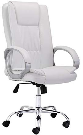 Atlas, Sillón Giratorio de Oficina o Despacho, Silla Giratoria de Escritorio con Brazos, Acabado en Símil Piel Color Blanco, Medidas: 66 cm (Ancho) x 66 cm (Fondo) x 93-107 cm (Alto)