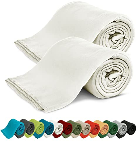 KiGATEX Fleecedecken 2er-Pack 130x160 cm – Weiche Kuscheldecken aus Polar Fleece – Oeko-TEX® Zertifiziert & pflegeleicht – Für Sofa, Bett, Garten & Haustiere – Ecru
