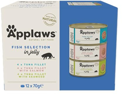 Applaws Natural Aliment Humide pour Chats Adultes, Sélection de Poissons en Gelée - Pack de 12 x 70g Boîtes
