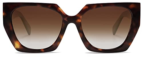 SOJOS Sonnenbrille Damen Polarisiert Vintage, Retro Cateye Sonnenbrille Verspiegelt Groß Eckig Schwarz Modern UV400 Katzenauge Brille SJ2205 mit Dunkelschildkröte Rahmen/Braun Linse