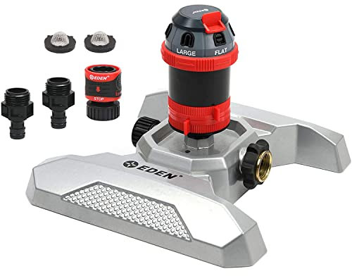 Eden 96122 Arroseur de Jardin Rotatif Mobile en métal réglable à 6 Modes pour Cour avec kit de démarrage à Connexion Rapide, arrose jusqu'à 24,4 m de diamètre