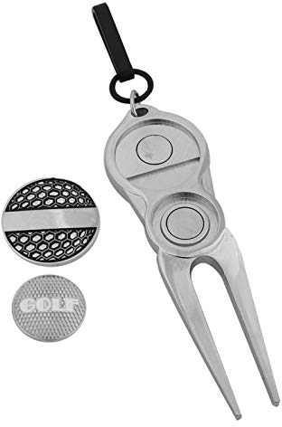 Golfs-Pitchfork, Golfs-Divot-Reparaturwerkzeug aus Metall mit 2 Abnehmbaren Ballmarkern und Schlüsselring-Trainingshilfen für Golfer(#2)