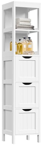 Yaheetech 56” Tall Bathroom Storage Cabinet, Slim Storage Organizer with 3 Drawers & 2 Shelves, Narrow Freestanding Floor Cabinet for Living Room/Hallway/Corner/Small Space, White