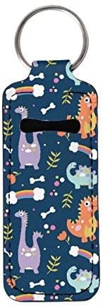 JEOCODY Dinosaur Chapstick Holder Keychain with Wristlet Portable Lip Balms Pocket with Key Chains for Girls Ladies Women with Wristlet Lanyard