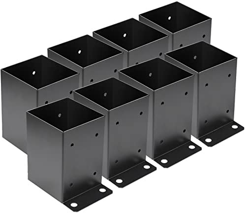 4 x 4 Post Base 8 PCS,Inner Size 3.6x3.6Deck Post Base,Heavy Duty Metal Black Powder Coated Post Brackets,for Pavilion Deck Railing Support Deck Base Plate, Support Bolt Down