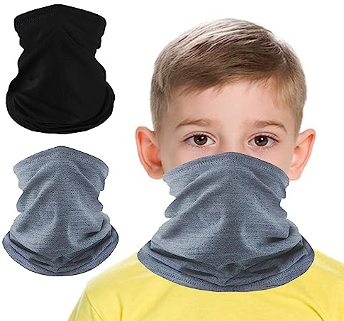 CYYMNA Schlauchschal Kinder, 2 Stück Schal Kinder Schlauchtuch, Loop Schal Fleece Schlauchschal Warmer Halswärmer Winddicht Ski Maske (Schwarz & Grau)
