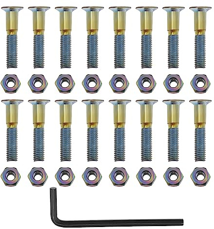 The Lord of the Tools 16 Sets Skateboard Hardware Kit Mounting Screws Hex Head Bolts Nuts with Wrench Accessories for Riser Long Board Truck M5x25mm Colorful