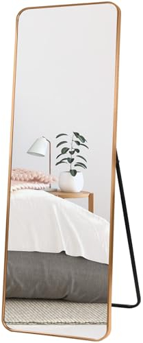 HORLIMER Standspiegel 152 x 46 cm mit Aluminiumrahmen, Goldspiegel, Großer Wandspiegel oder Stehspiegel Ganzkörperspiegel für Schlafzimmer, Wohnzimmer oder Flur, Explosionssicher Ankleidespiegel